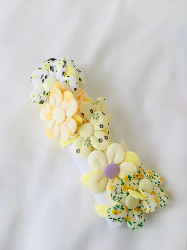 Meadow Sunshine Fabric Flower Hair Ties - Pack of 5 (Series 105)