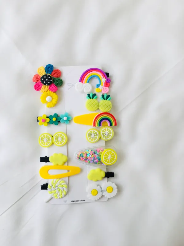 Sunny Lemon & Pineapple Shaker Kids Hair Clip Set (14-Piece)