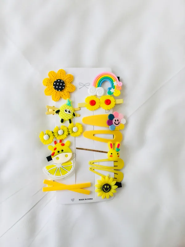 Sunny Sunflower & Giraffe Friends Kids Hair Clip Set (14-Piece)